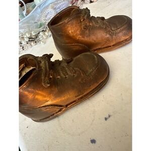 Vintage Bronze Tone‎ Metal Baby Shoes Bookends Display Decor Accent Pieces